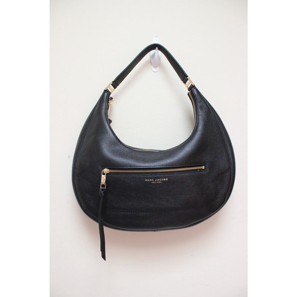 Marc Jacobs Black Pebbled Leather Hobo Large Crescent Shoulder Purse Bag